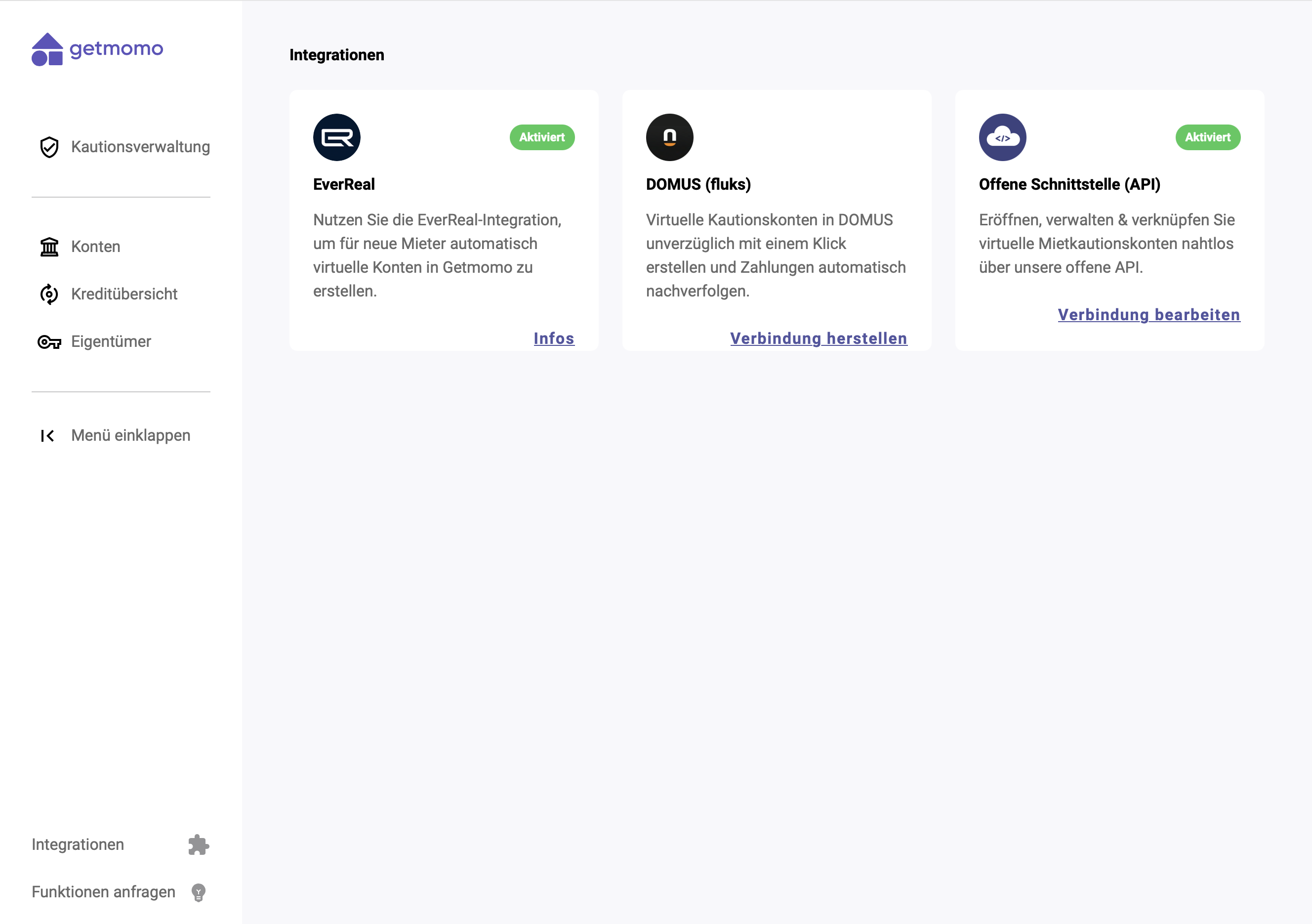 Integrations page