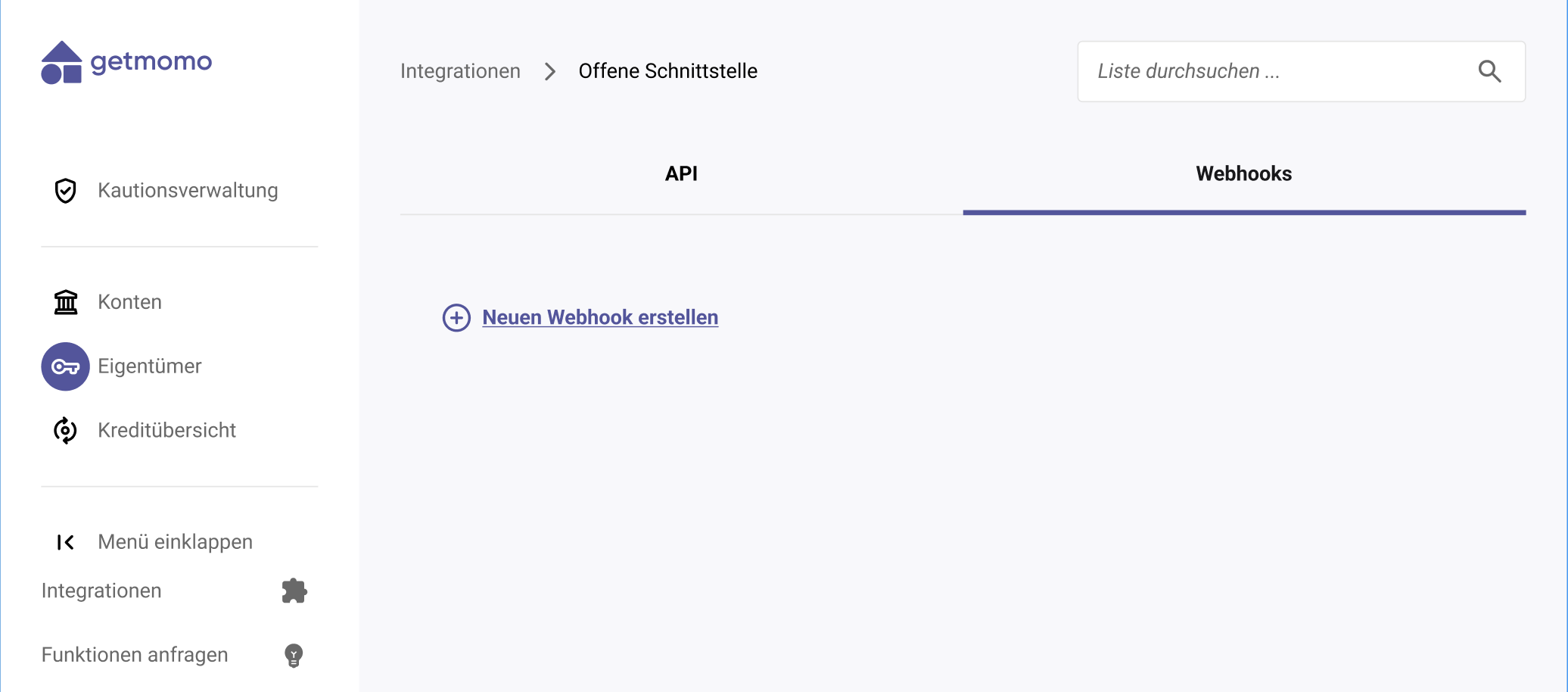 Webhooks tab